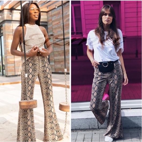 ZARA SNAKE PRINT FLARED PANTS - Picture 5 of 8